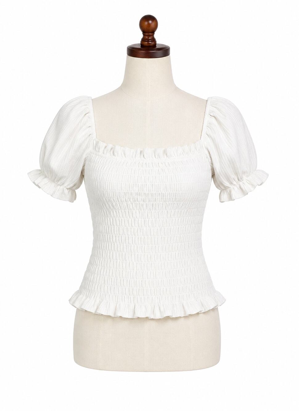ASTR the Label White Smocked Puff Sleeve Crop Top - Size M